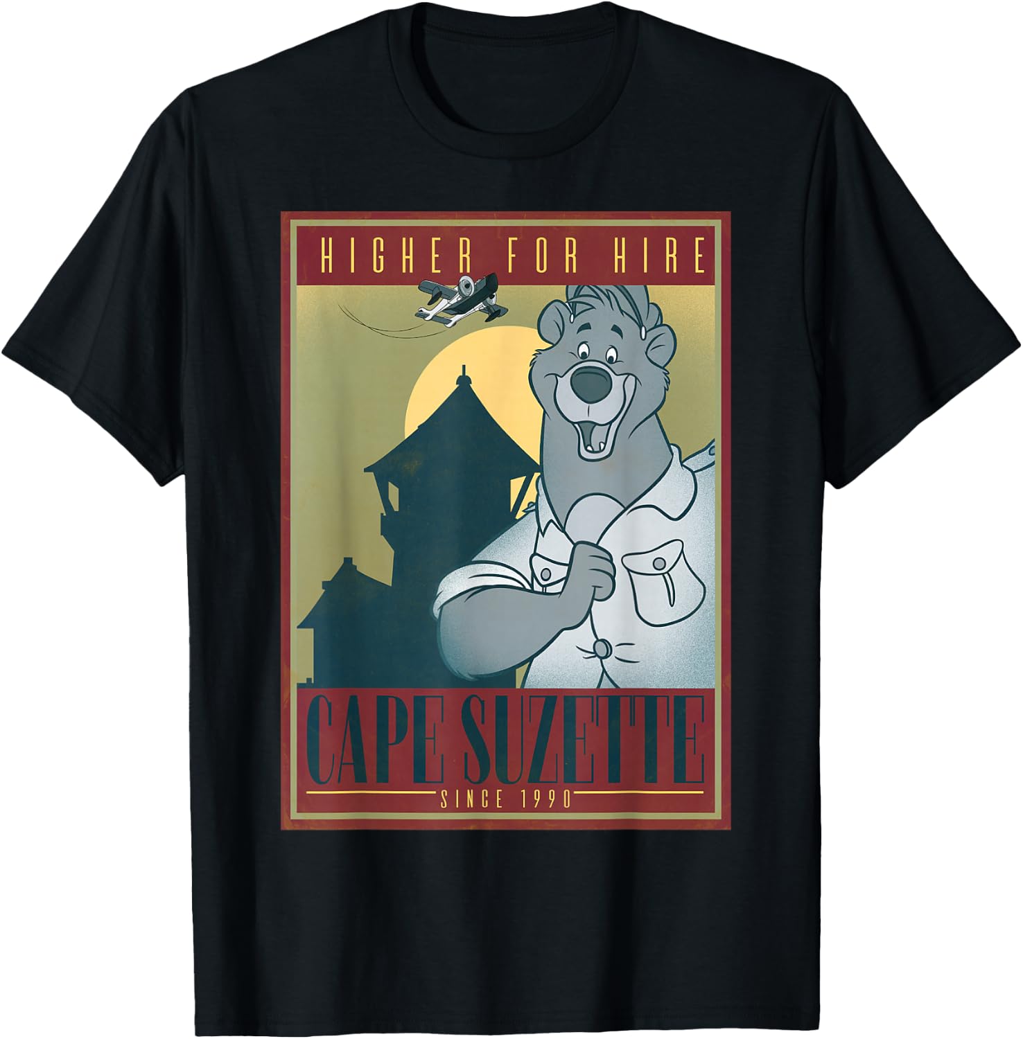 Disney TaleSpin Baloo Higher For Hire Poster T-Shirt - T-Shirt | Black