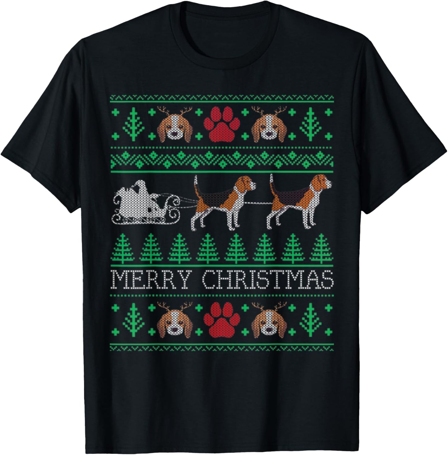 Funny Dog Beagle Ugly Christmas Sweaters Men Women T-Shirt - T-Shirt | Black