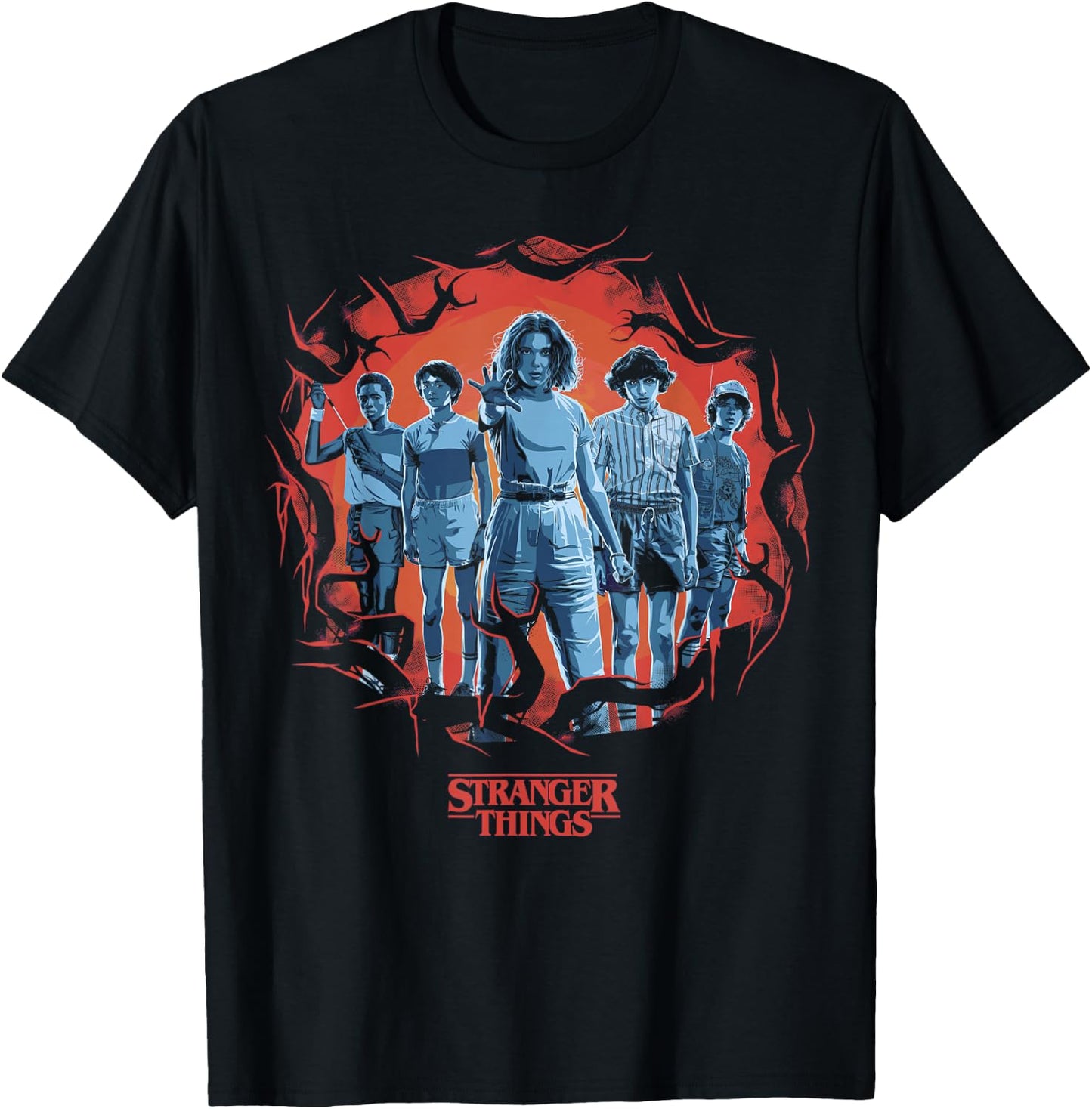 Stranger Things Group Shot Demogorgon Framed Short Sleeve T-Shirt - T-Shirt | Black