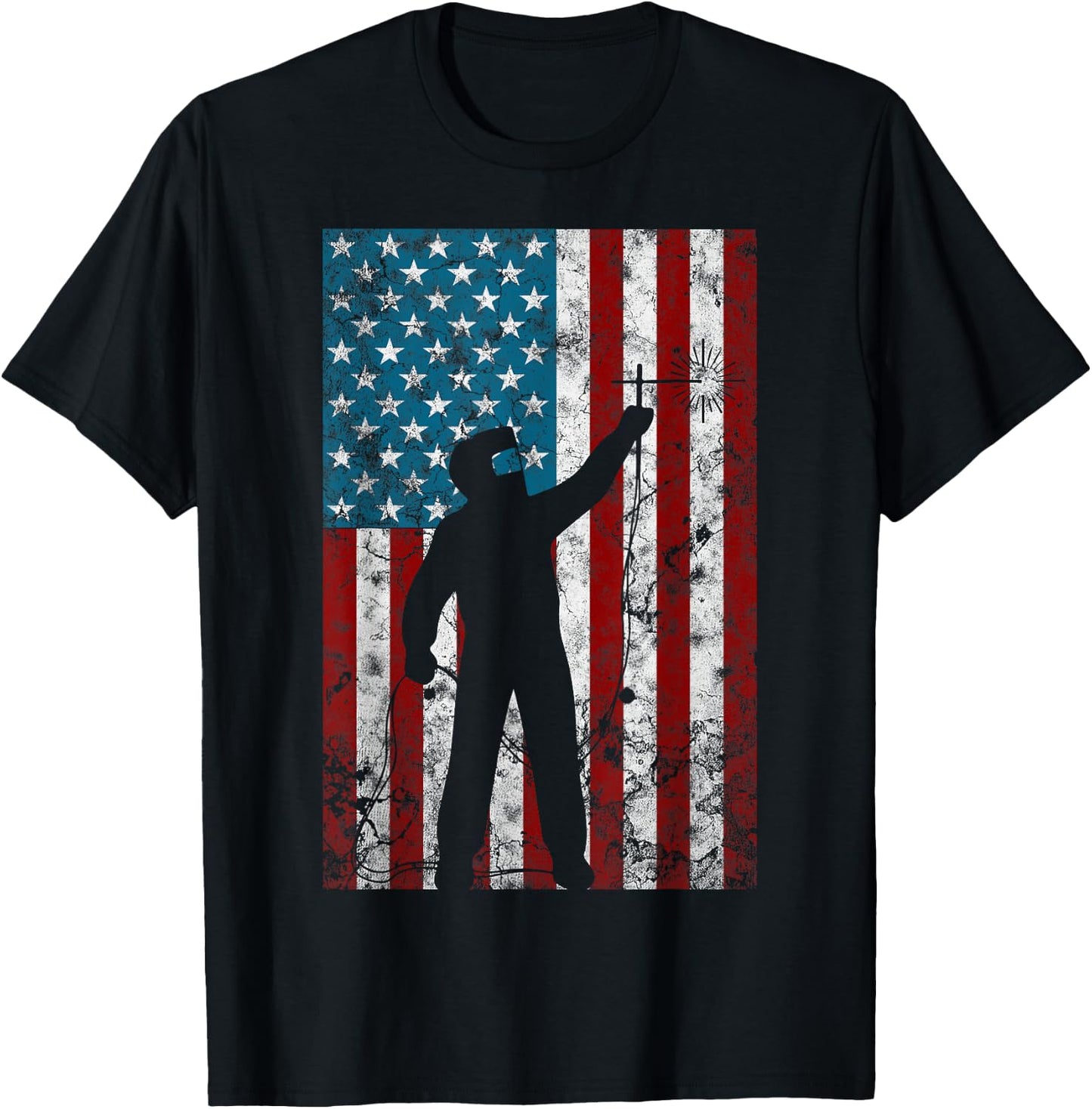 Vintage Welding Distressed Patriotic Welder American Flag Women Men T-Shirt - T-Shirt | Black