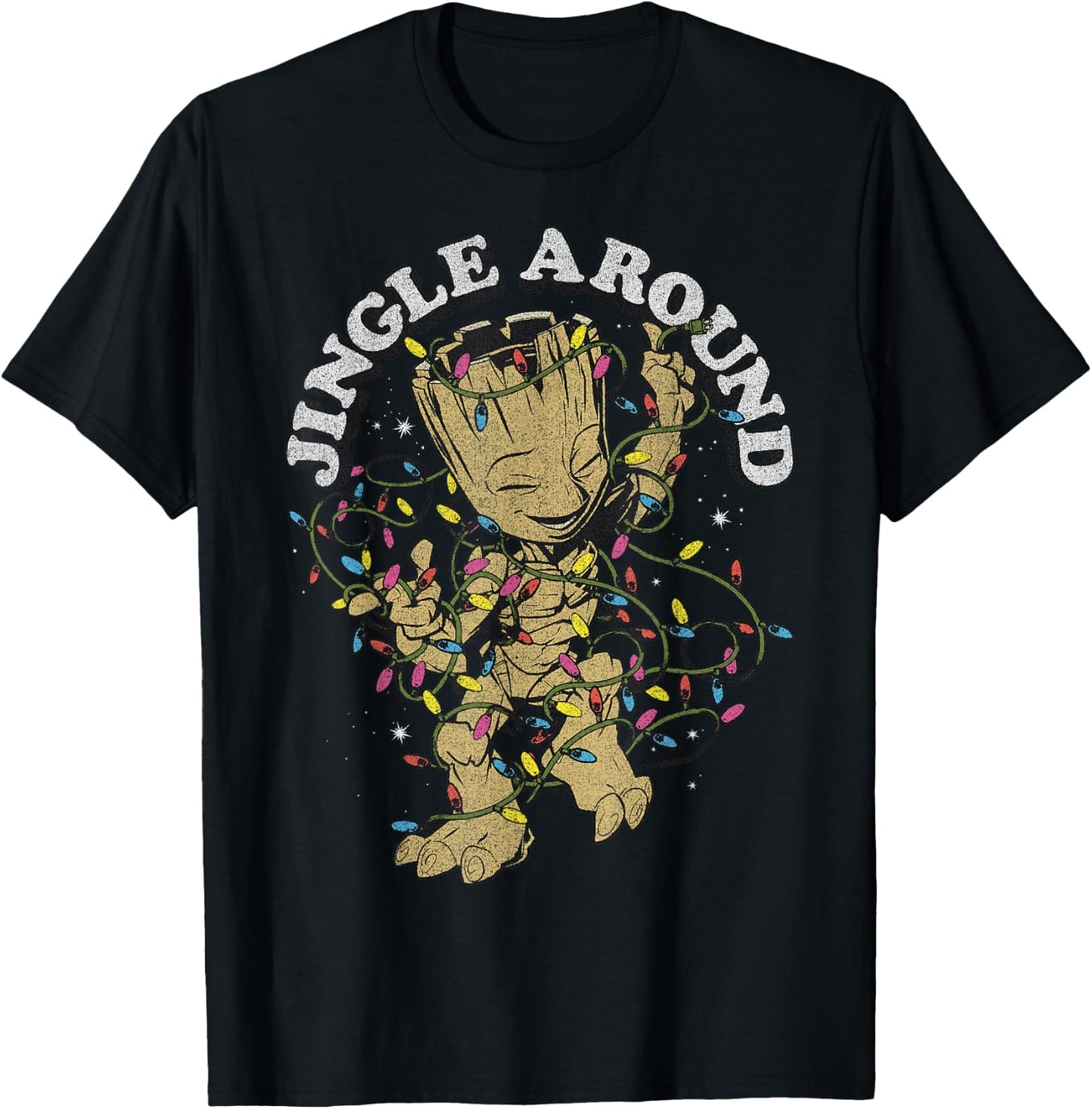 Marvel Christmas Groot Jingle Around Portrait T-Shirt - T-Shirt | Black