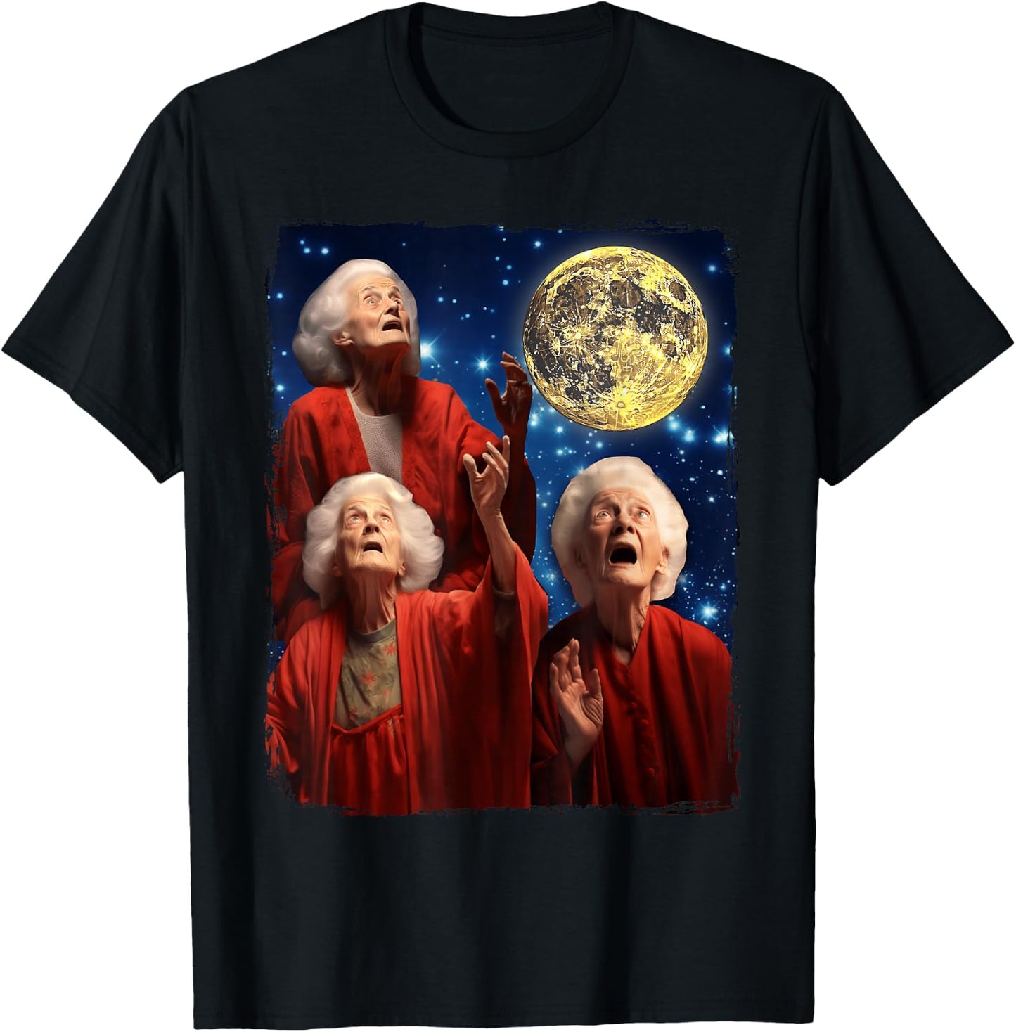 Grandma Howling At Moon Three Granny Moon T-Shirt - T-Shirt | Black