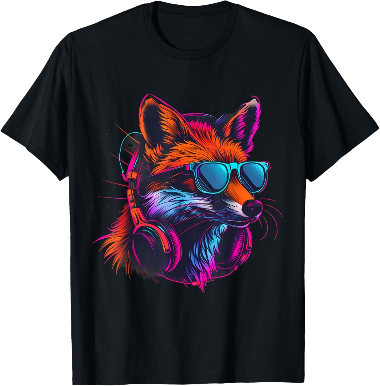 DJ Fox House Music Headphones Beatmaker Techno Fox Lover EDM T-Shirt - T-Shirt | Black