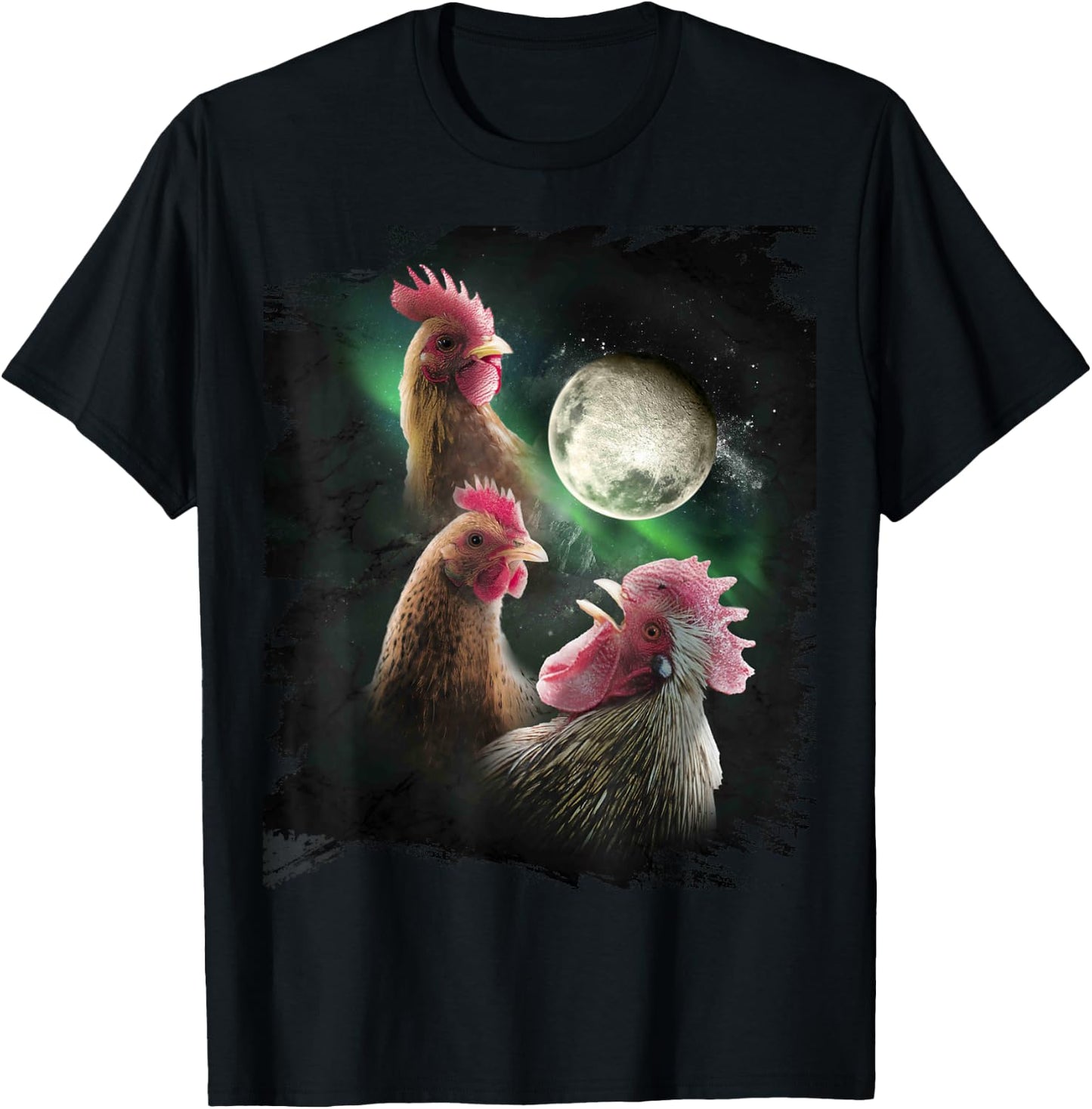 3 Chicken Moon Wolf Chickens Howling Wolves T-Shirt - T-Shirt | Black