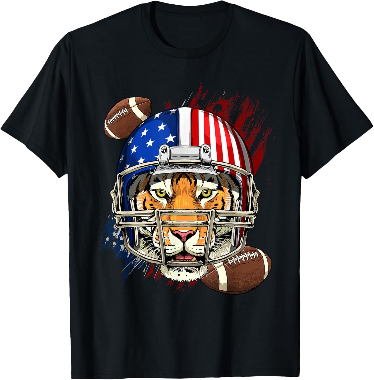 Tiger American Football Tiger Lovers USA Flag T-Shirt - T-Shirt | Black