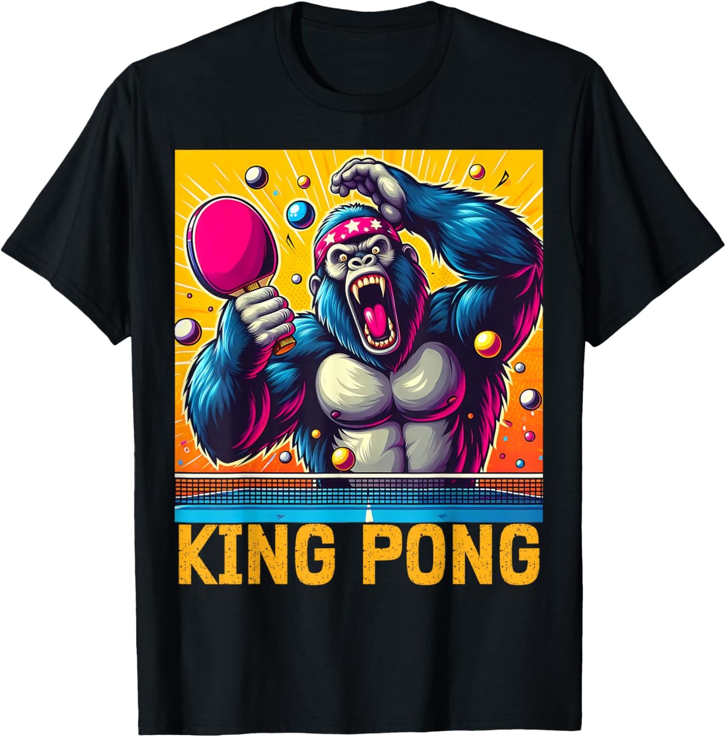 Vintage King Pong - Ping Pong Table Tennis Player Champion T-Shirt - T-Shirt | Black