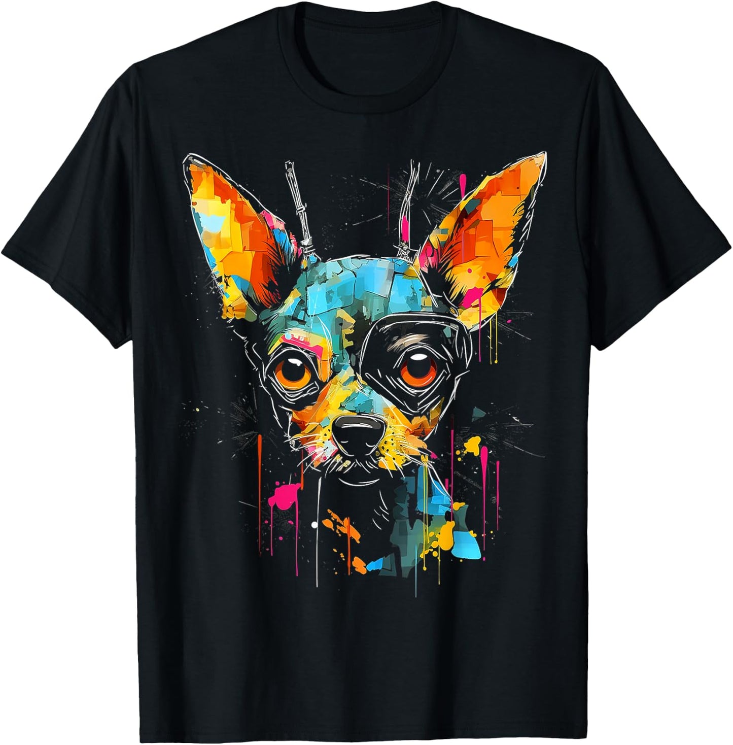 Chihuahua Art Colorful Animal Painting Pet Graphic Dog Men Women Kids T-Shirt - T-Shirt | Black