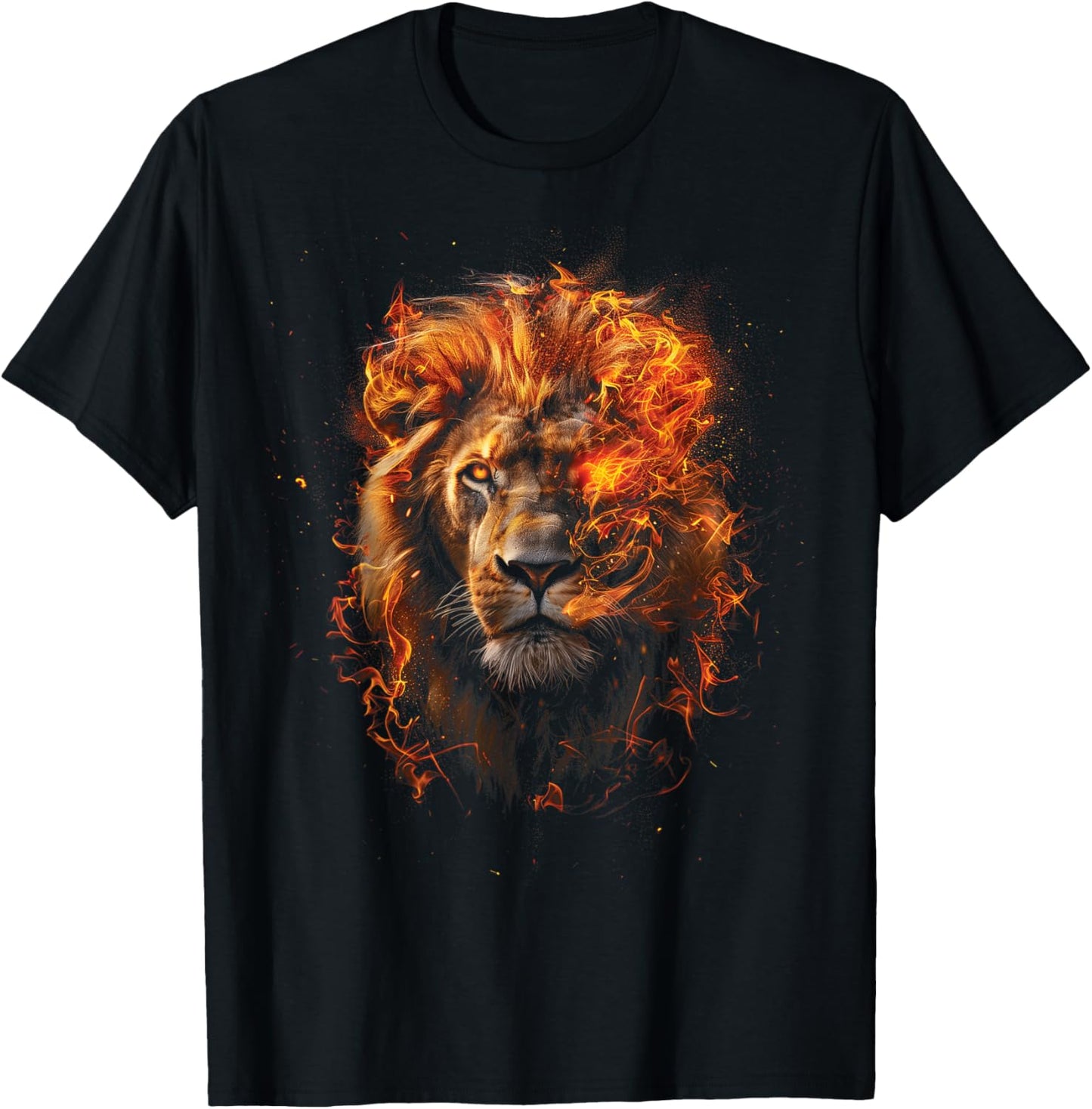 Lion Head T Shirt Lion Fire Sign Leo Lion Face Lion Head T-Shirt - T-Shirt | Black