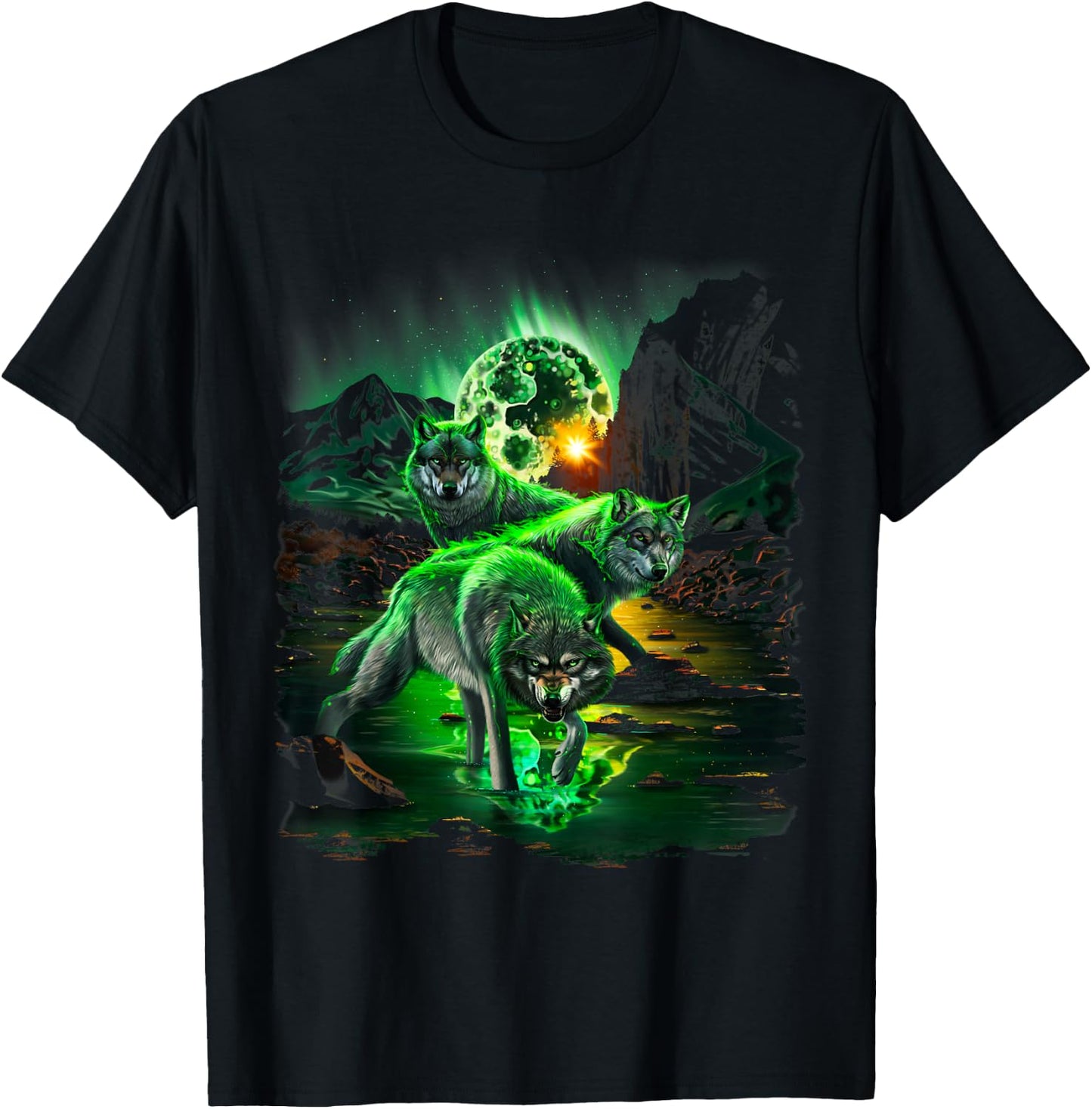 Wolf Hunting in Valley Amidst Catastrophic Asteroid Impact T-Shirt - T-Shirt | Black