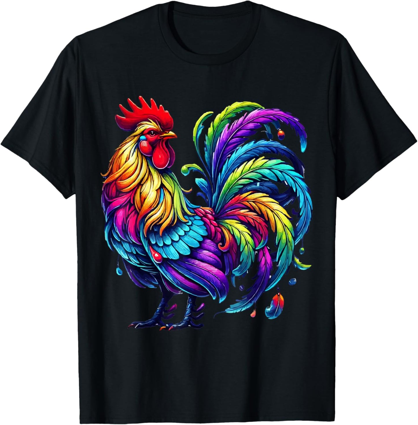 Chicken Colourful Art Animal Graphic Motif Chicken T-Shirt - T-Shirt | Black