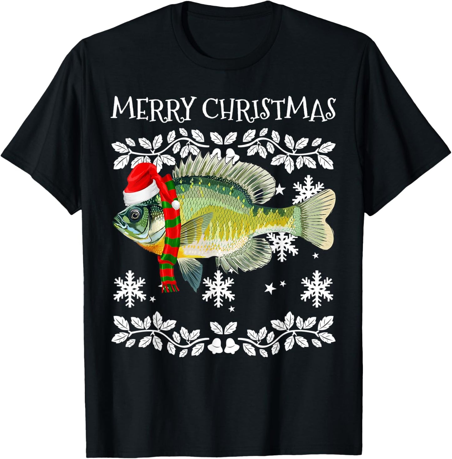 Fish Merry Christmas Ornament Bluegill Ugly Xmas T-Shirt - T-Shirt | Black