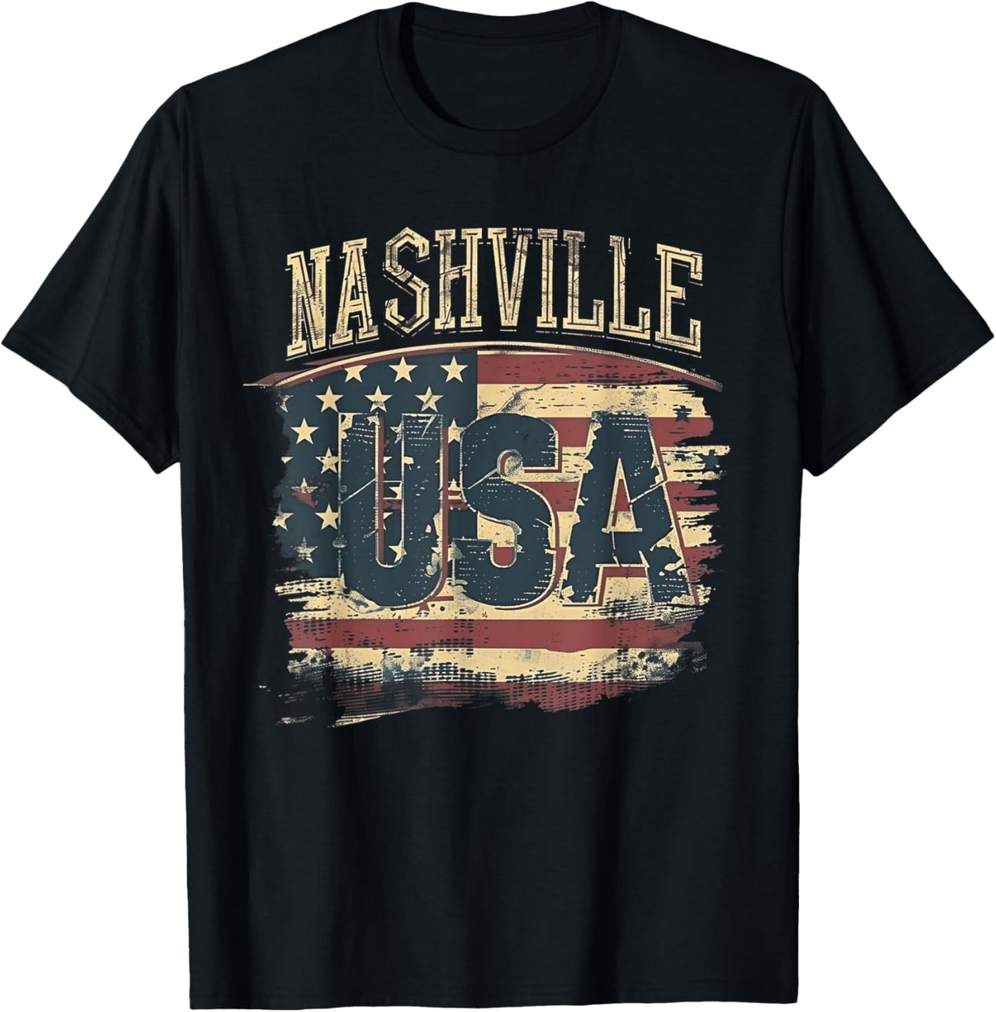 Nashville - USA 4th of July Retro American Flag Vintage Girls Kids Men T-Shirt - T-Shirt | Black