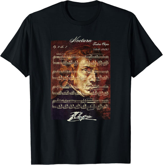 Nocturn Op. 9 No. 2 Frederic Chopin Signature Portrait Score T-Shirt - T-Shirt | Black