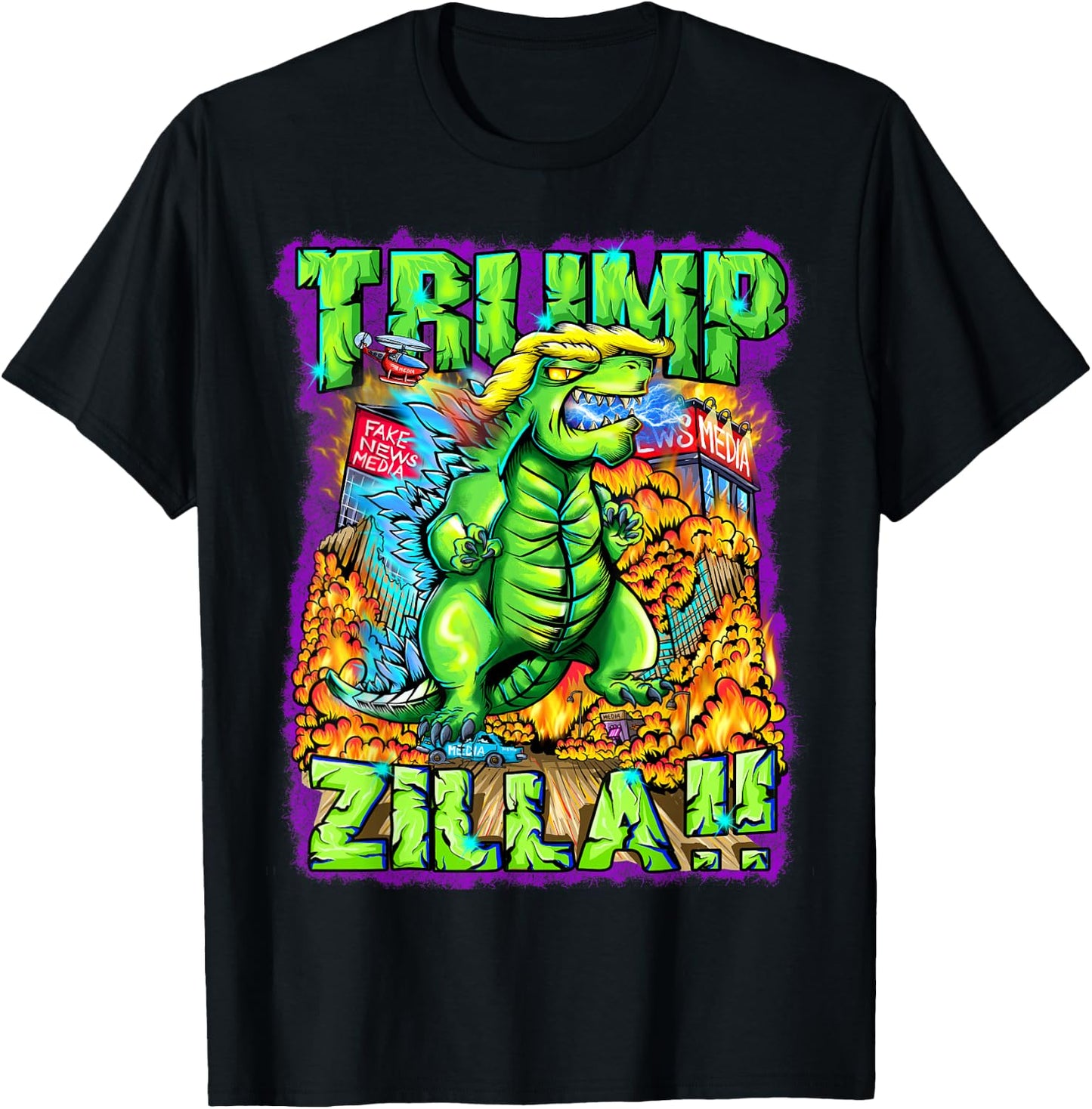 Donald Trump Gift Trumpzilla Battles The Fake News Media T-Shirt - T-Shirt | Black