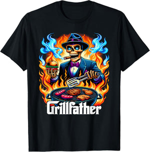 The Grillfather BBQ Grill & Smoker Barbecue Chef Skeleton T-Shirt - T-Shirt | Black