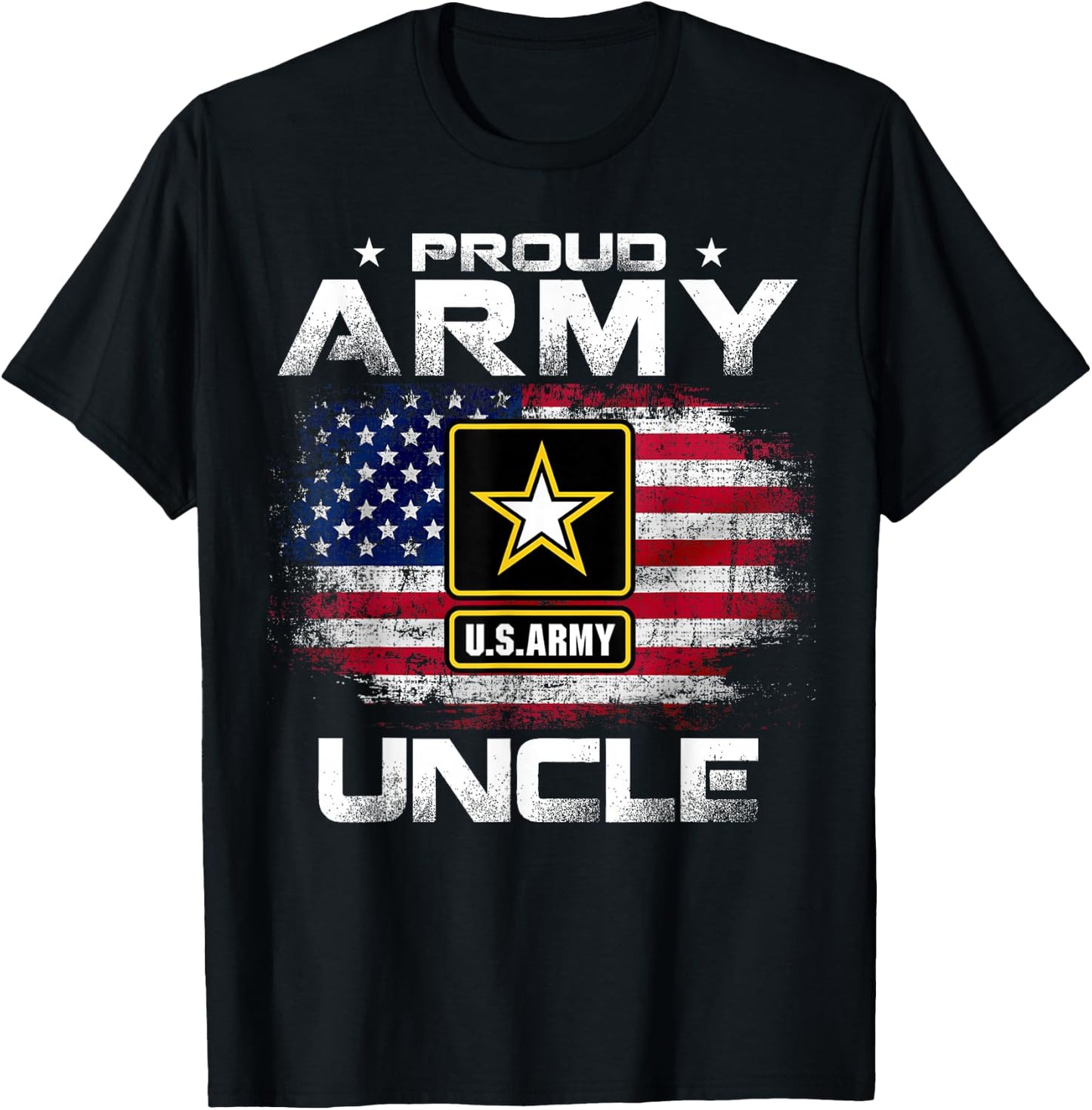 Proud Army Uncle With American Flag For Veteran Gift T-Shirt - T-Shirt | Black