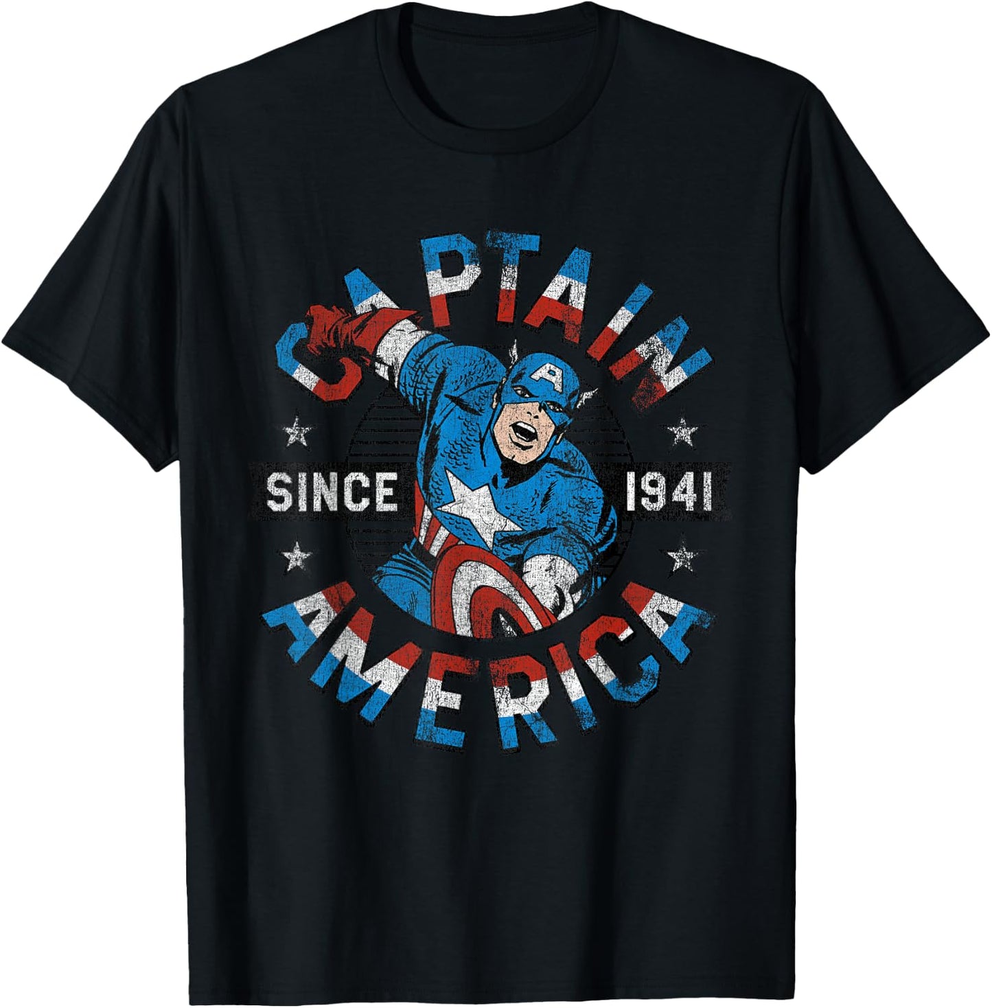 Marvel Faded Vintage Captain America Since 1941 Circle Logo T-Shirt - T-Shirt | Black