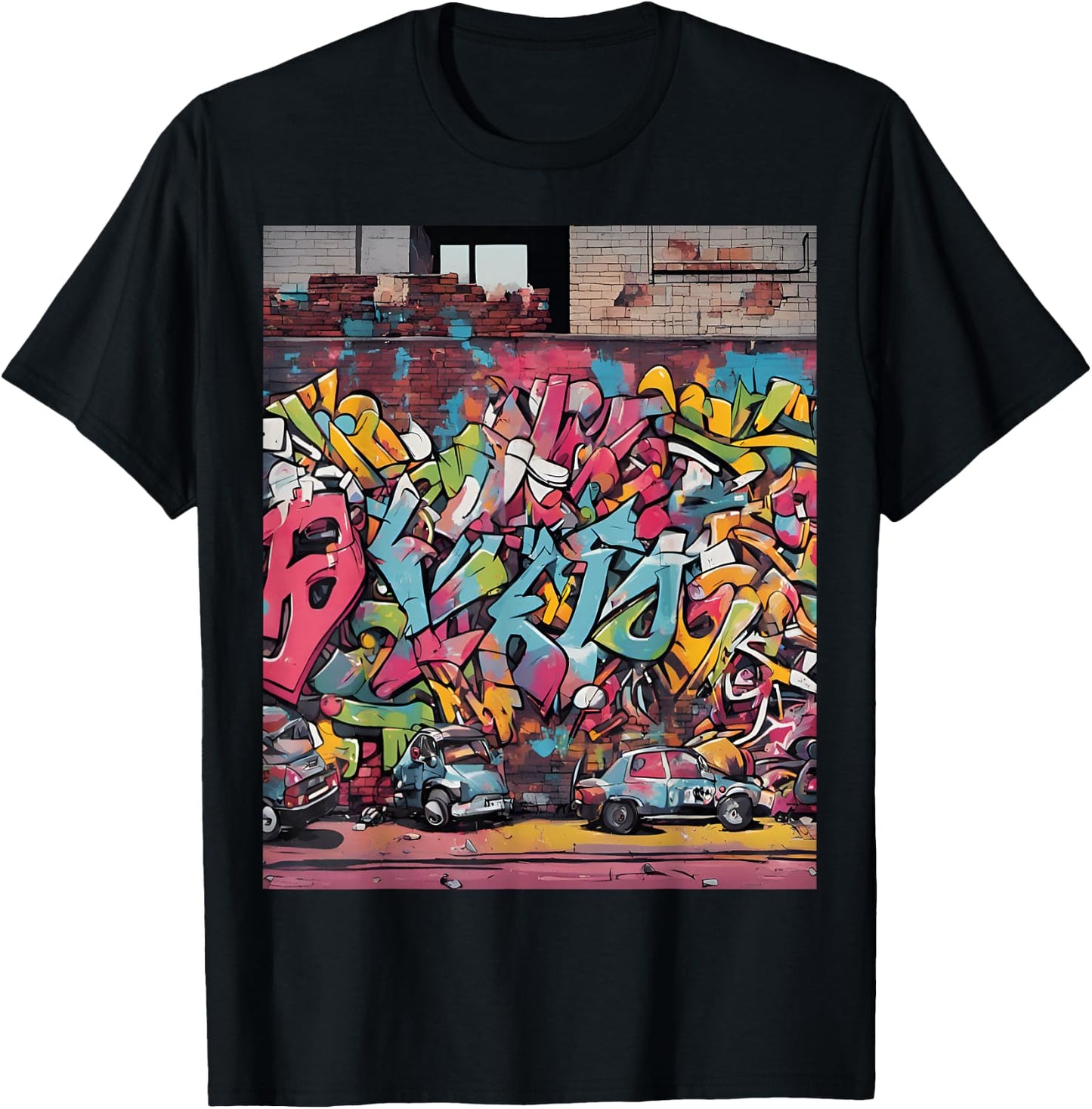 Animated Graffiti Scene Urban Art T-Shirt - T-Shirt | Black