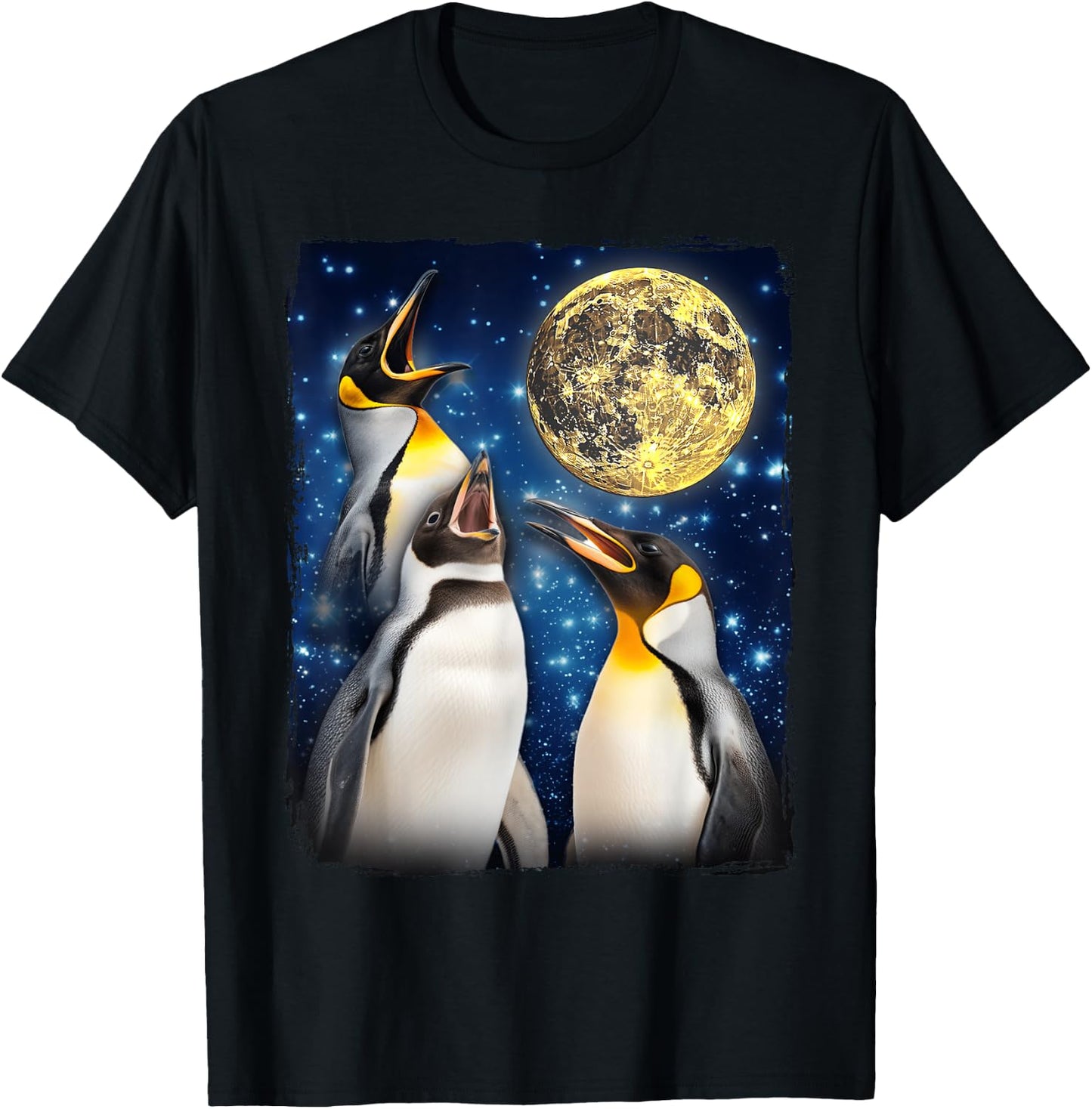Penguins Howling At The Moon T-Shirt - T-Shirt | Black