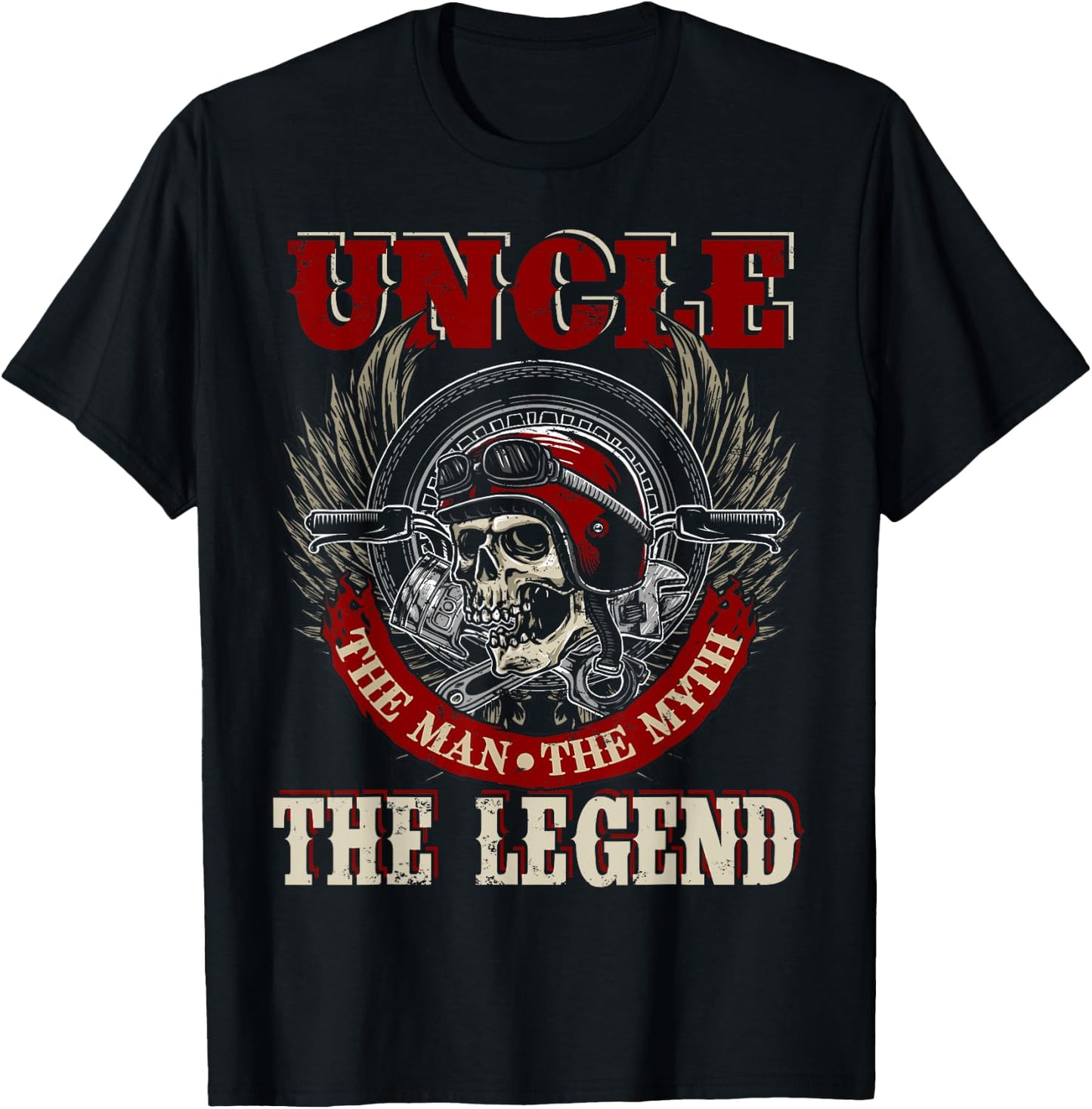 Uncle The Man The Myth Happy Fathers Day Skull Biker Lover T-Shirt - T-Shirt | Black