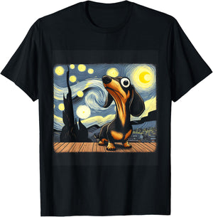 Funny Dachshunds Sausage Dogs in a Starry Night T-Shirt - T-Shirt | Black