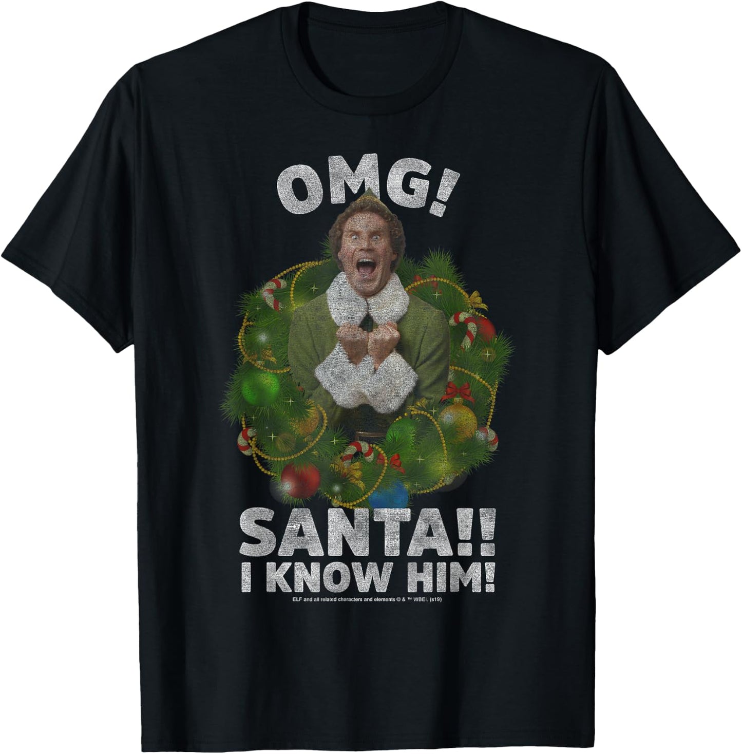 Elf Buddy OMG Santa I Know Him Vintage Joyful Poster T-Shirt - T-Shirt | Black