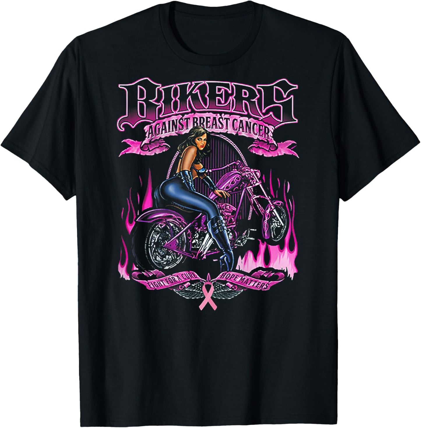 Bikers Against Breast Cancer Fight For A Cure Hope Matters T-Shirt - T-Shirt | Black
