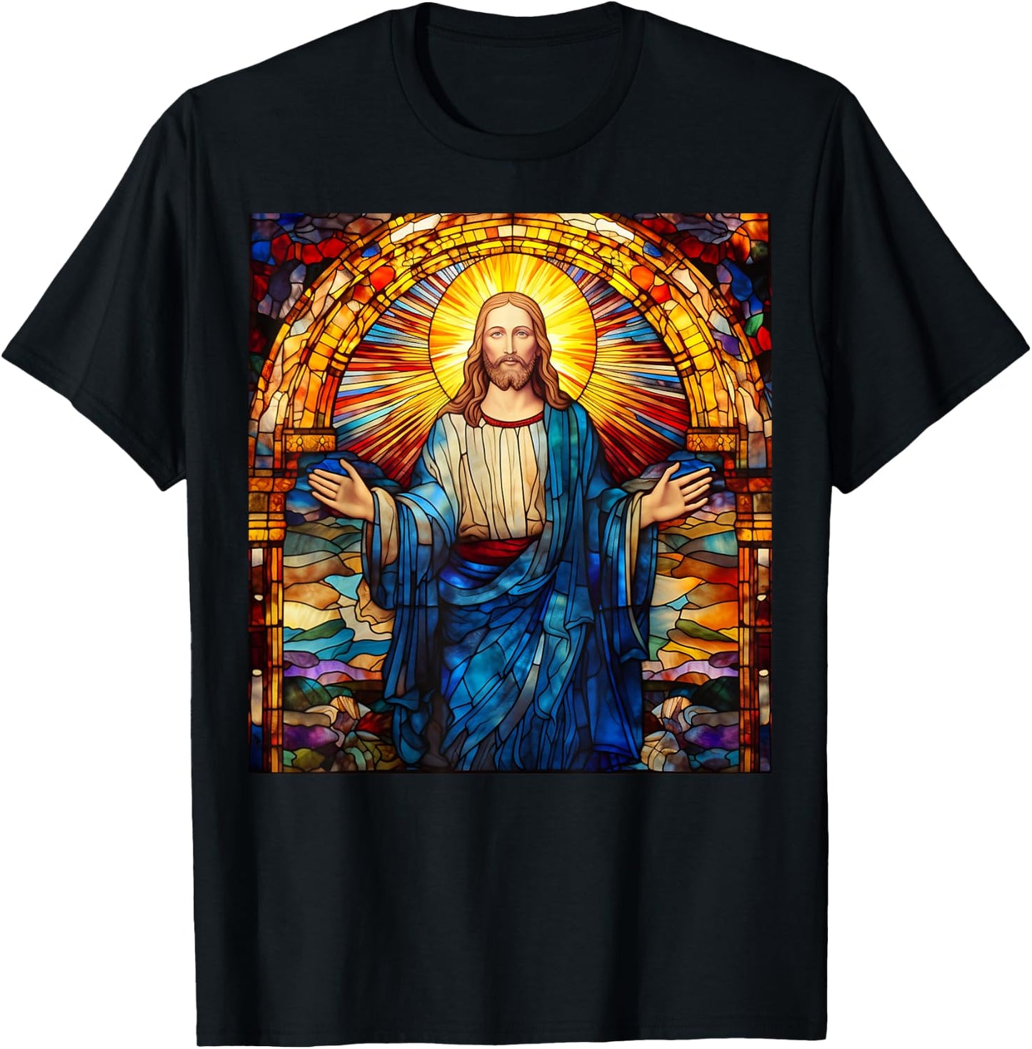 Jesus Christ Stained Glass Christian T-Shirt - T-Shirt | Black