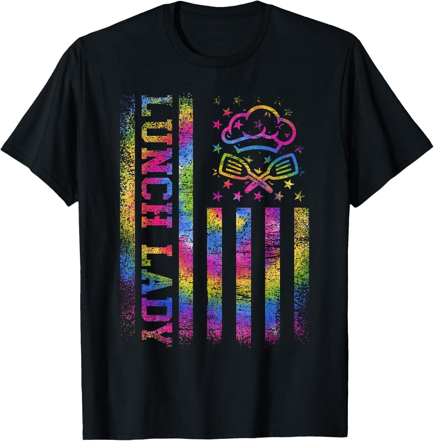 School Lunch Lady Squad US Flag Tie Dye Proud Cafeteria Crew T-Shirt - T-Shirt | Black
