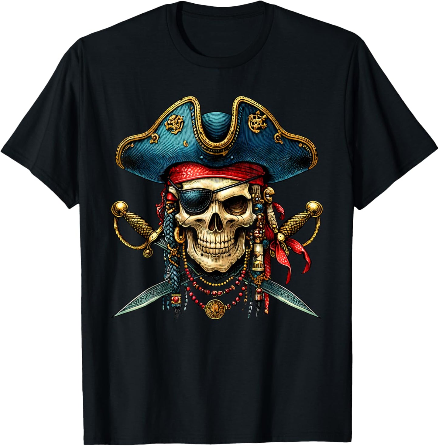 Pirate Skull Halloween Costume Men Women Boys Girls Teens T-Shirt - T-Shirt | Black