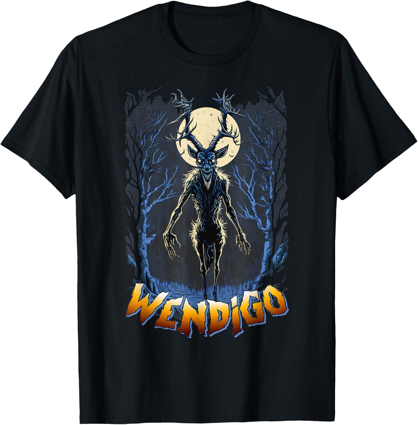 Wendigo Supernatural Monster Folklore Cryptid Full Moon T-Shirt - T-Shirt | Black