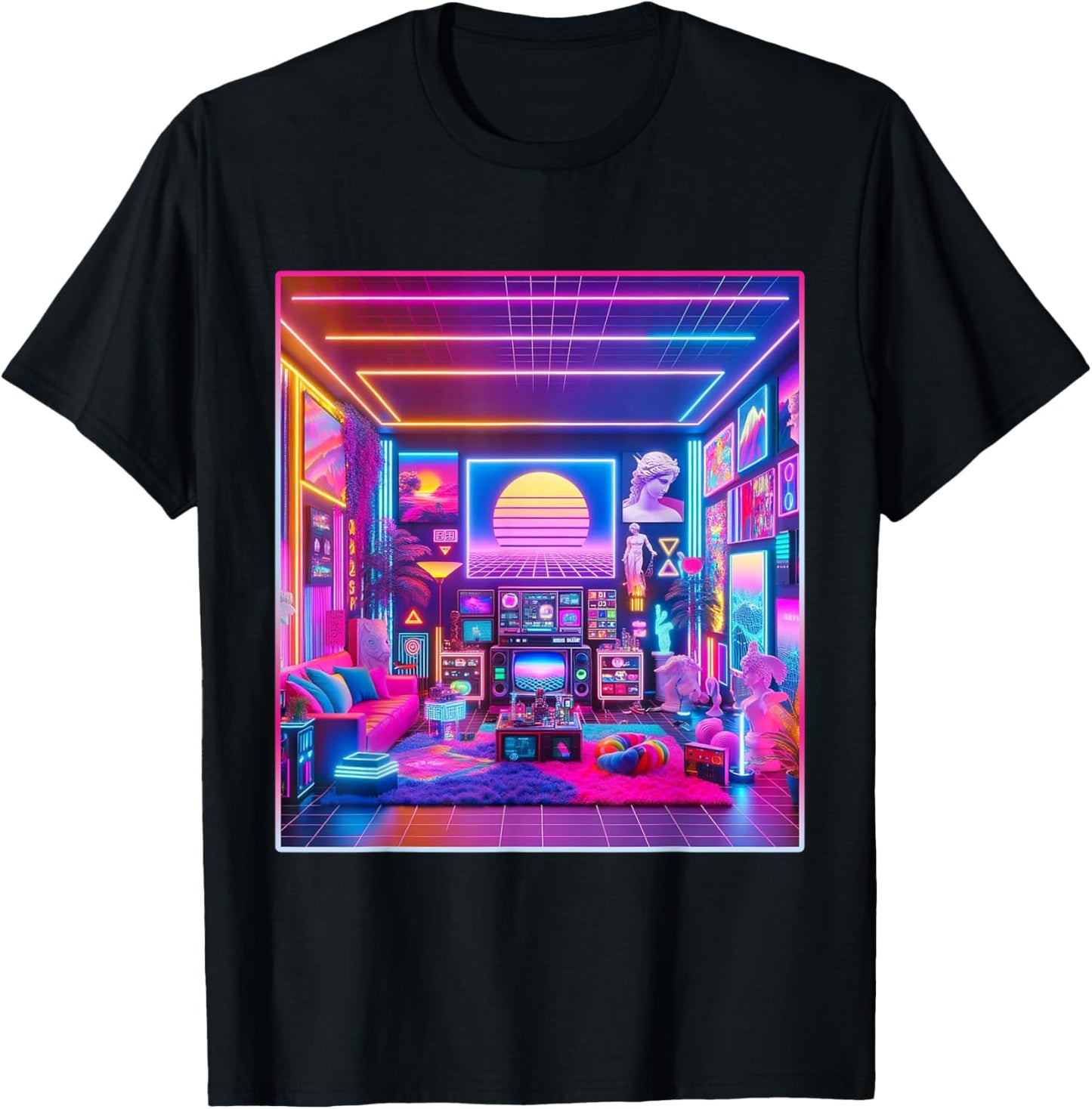 Vaporwave Aesthetic Style Shirt 80s 90s Retro Colorful Room T-Shirt - T-Shirt | Black