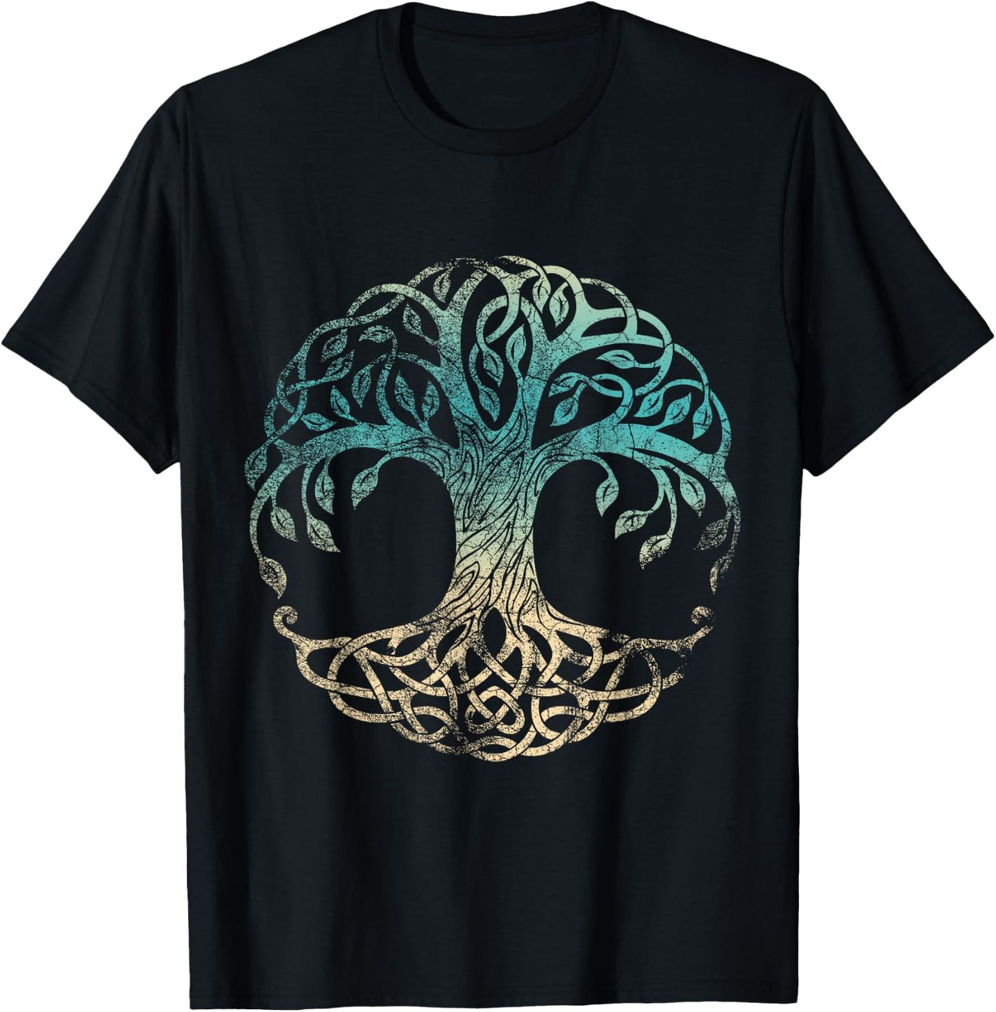 Yggdrasil Tree Of Life, Norse Viking Symbol Worn Color T-Shirt - T-Shirt | Black