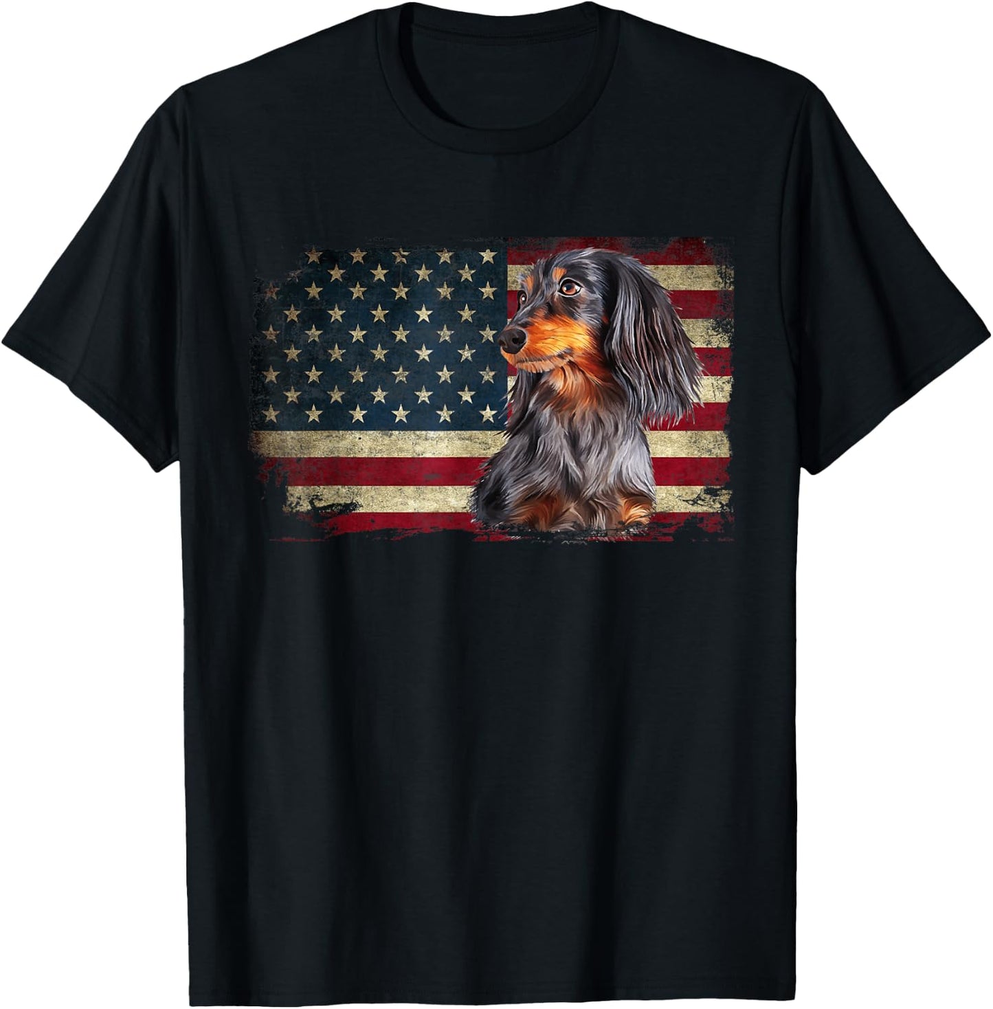 Dachshund USA Flag Patriotic Dog Lovers 4th Of July T-Shirt - T-Shirt | Black