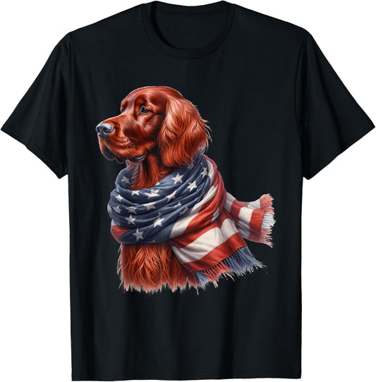 Irish Setter American Flag Patriotic Irish Setter Dog Lover T-Shirt - T-Shirt | Black