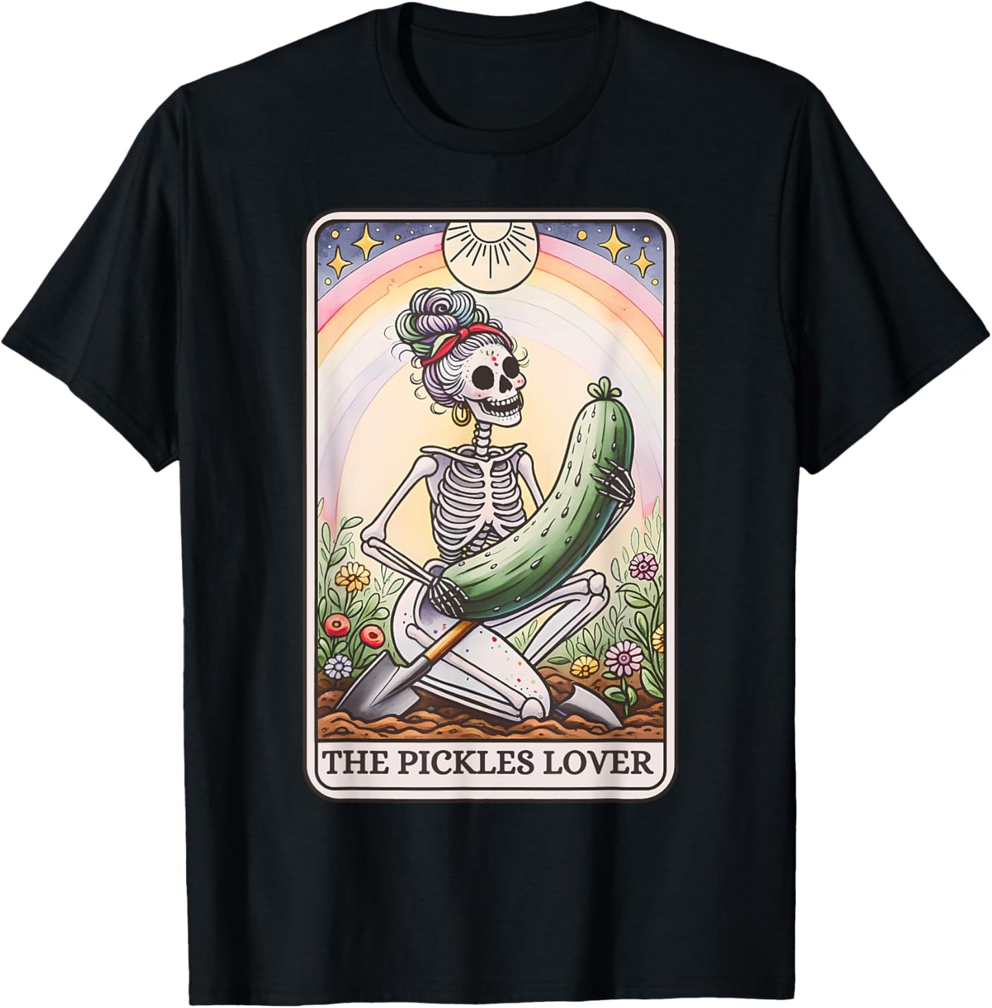 Pickle Lover Skeleton Tarot Card Pickle Jar Gardening T-Shirt - T-Shirt | Black