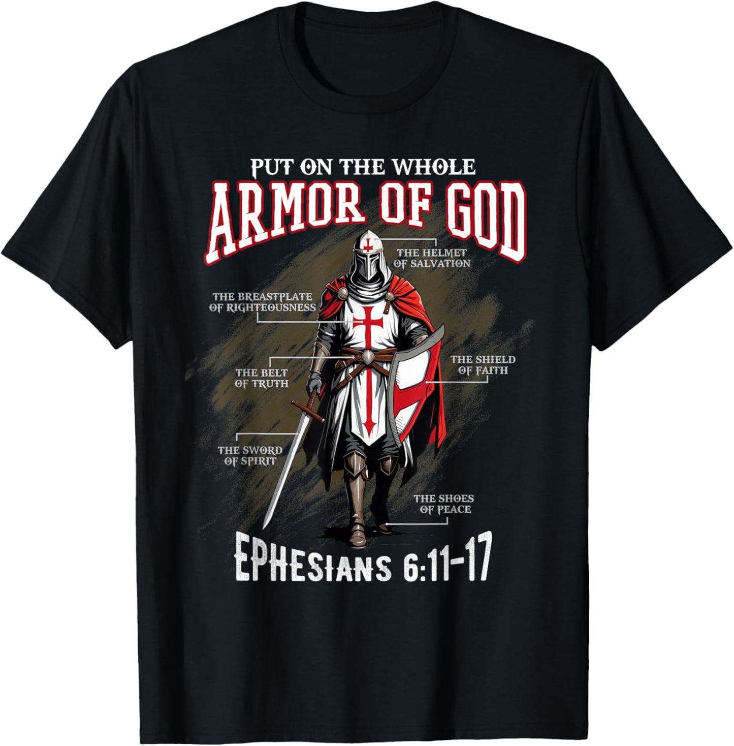 Full Armor of God Men Women Kids Christian Bible Verse Gift T-Shirt - T-Shirt | Black