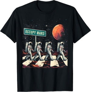 Astronauts Walking in Space Occupy Mars T-Shirt - T-Shirt | Black