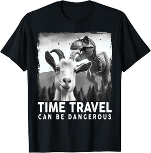 Goat Selfie with Dinosaur, Time Travel Can Be Dangerous T-Shirt - T-Shirt | Black