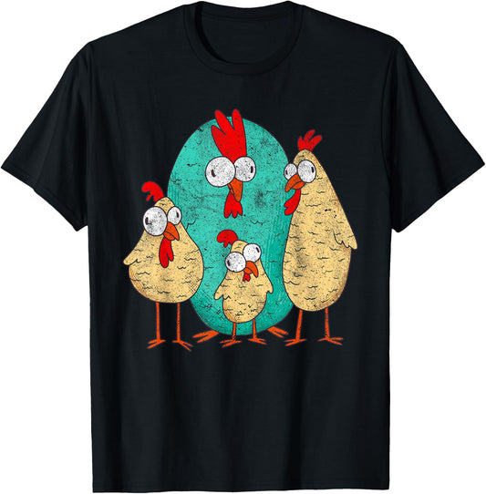 Stupid Looking Crazy Cartoon Chickens Funny T-Shirt - T-Shirt | Black