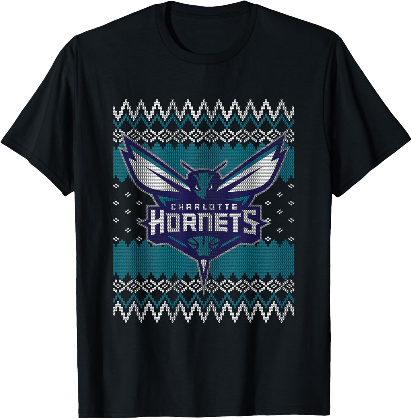 NBA Charlotte Hornets Ugly Christmas Sweater Style T-Shirt - T-Shirt | Black