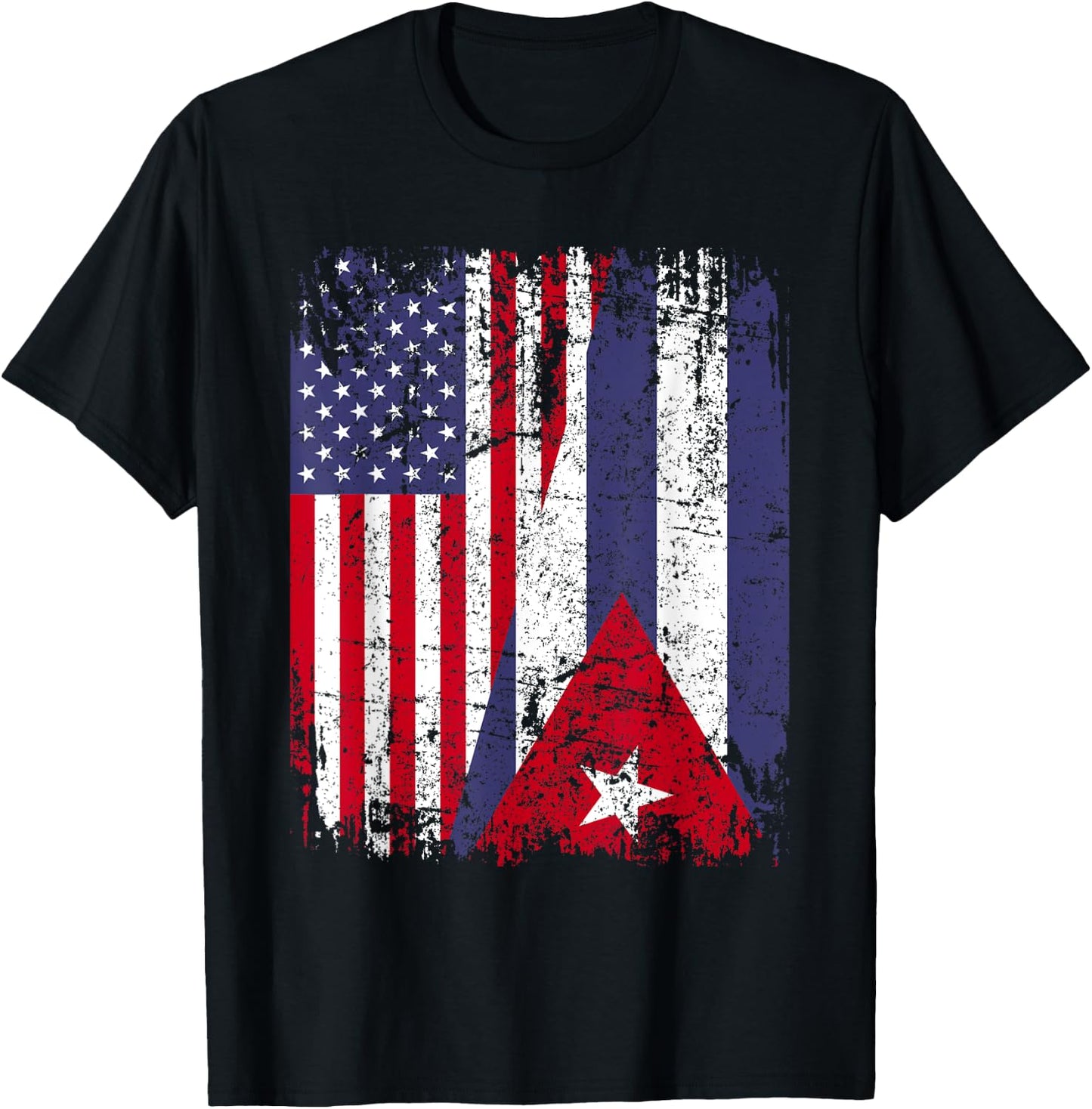 CUBAN ROOTS | Half American Flag | CUBA FLAG T-Shirt - T-Shirt | Black