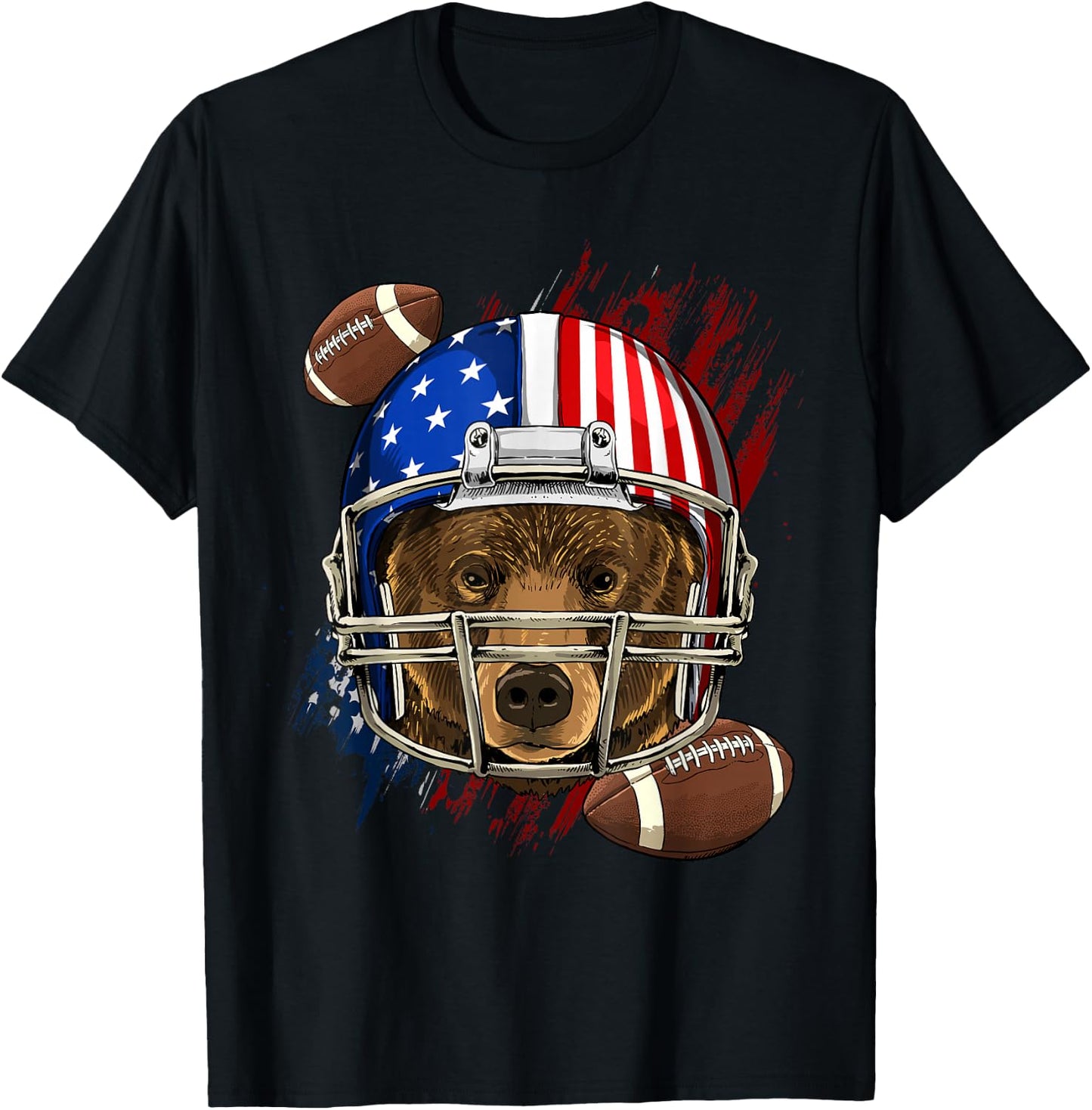 Bear American Football Bear Lovers USA Flag T-Shirt - T-Shirt | Black