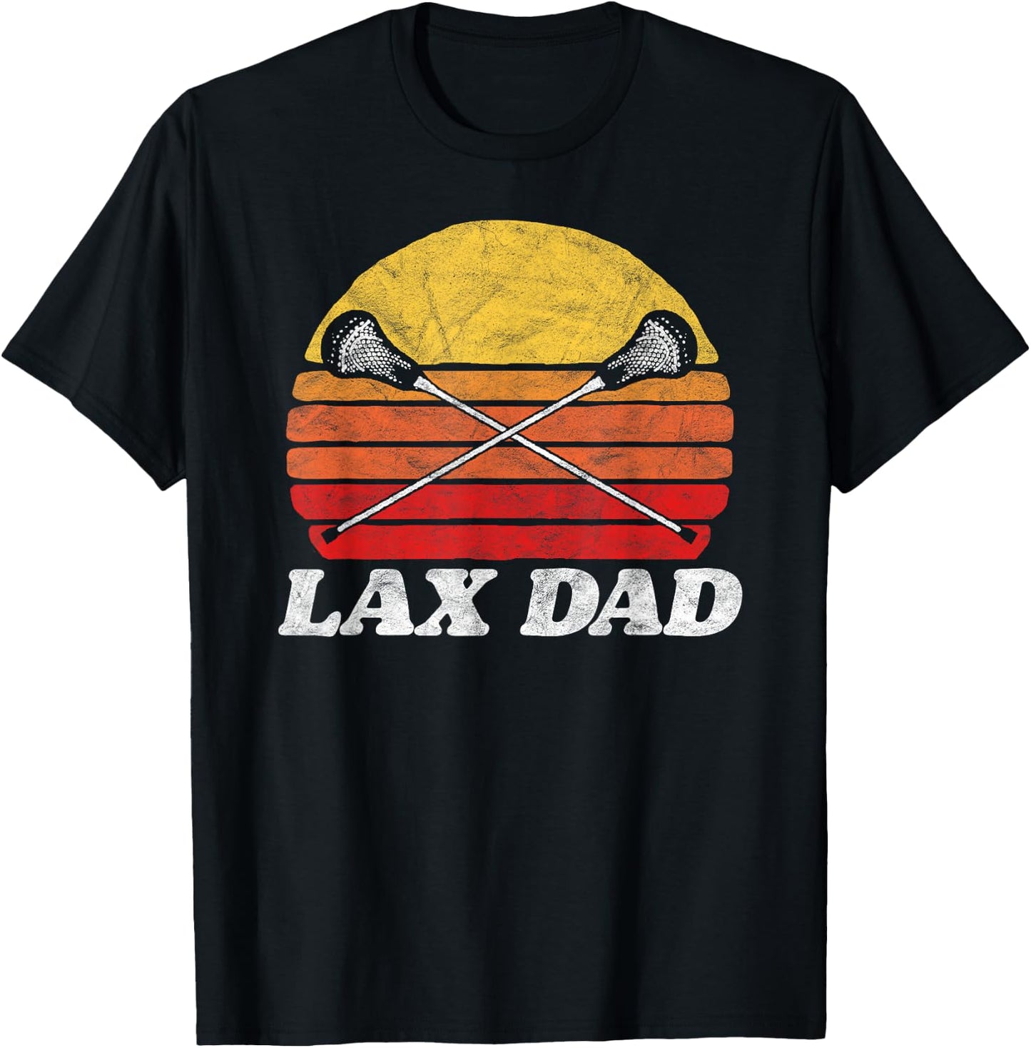 Lax Dad Vintage X Crossed Lacrosse Sticks 80s Sunset Retro T-Shirt - T-Shirt | Black