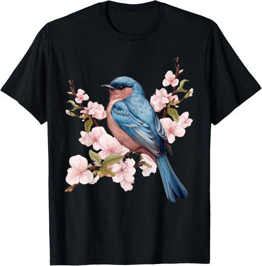 Cottagecore Aesthetic Floral Bird T-Shirt - T-Shirt | Black