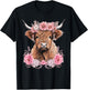Cute Baby Highland Cow With flowers Calf Animal cow women T-Shirt - T-Shirt | Black