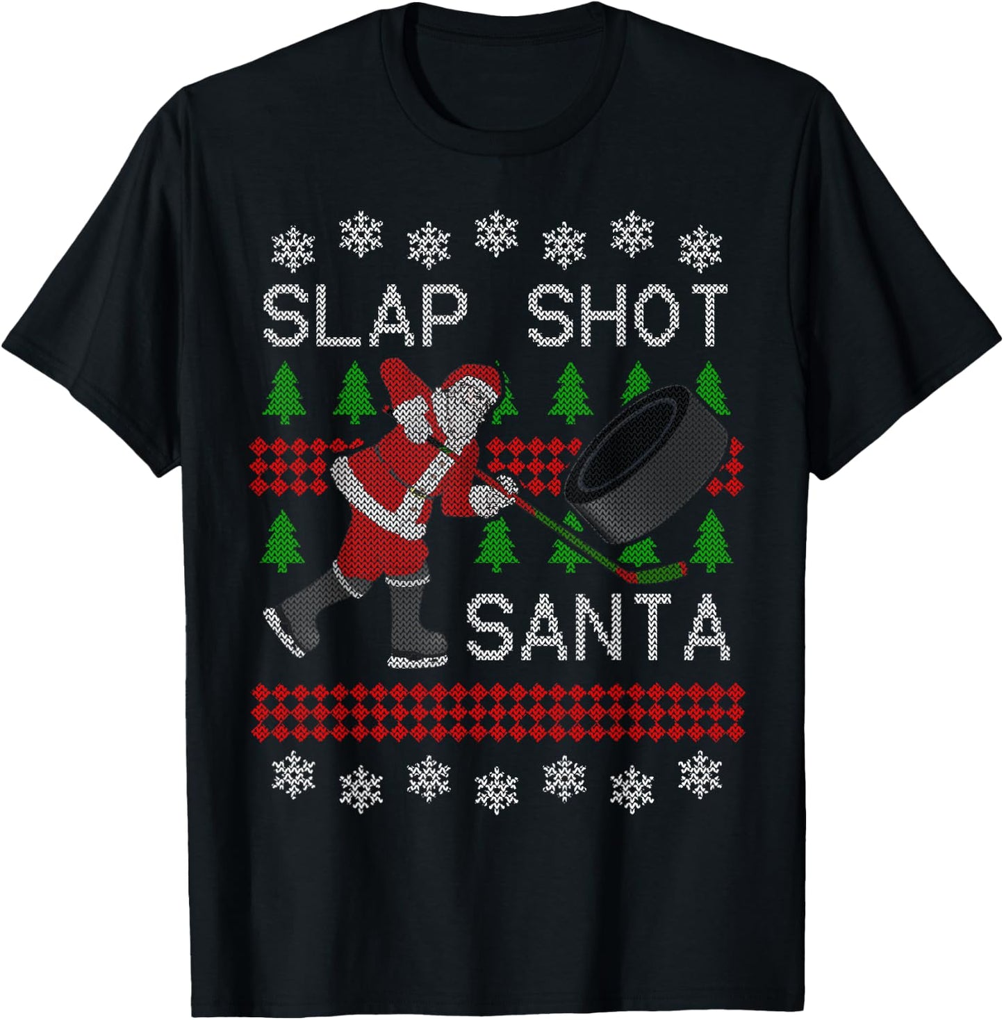 Funny Santa Hockey Puck Ugly Christmas Slap Shot Santa T-Shirt - T-Shirt | Black
