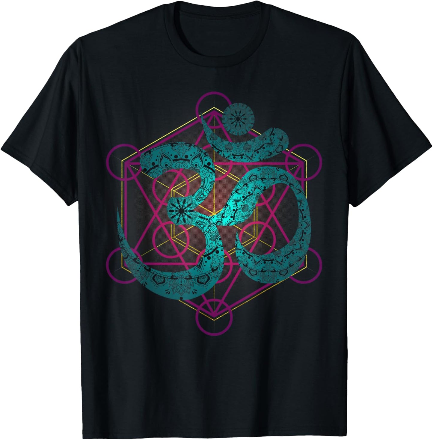Om sign from Buddhism sacred geometry with Mandala Yoga Goa T-Shirt - T-Shirt | Black