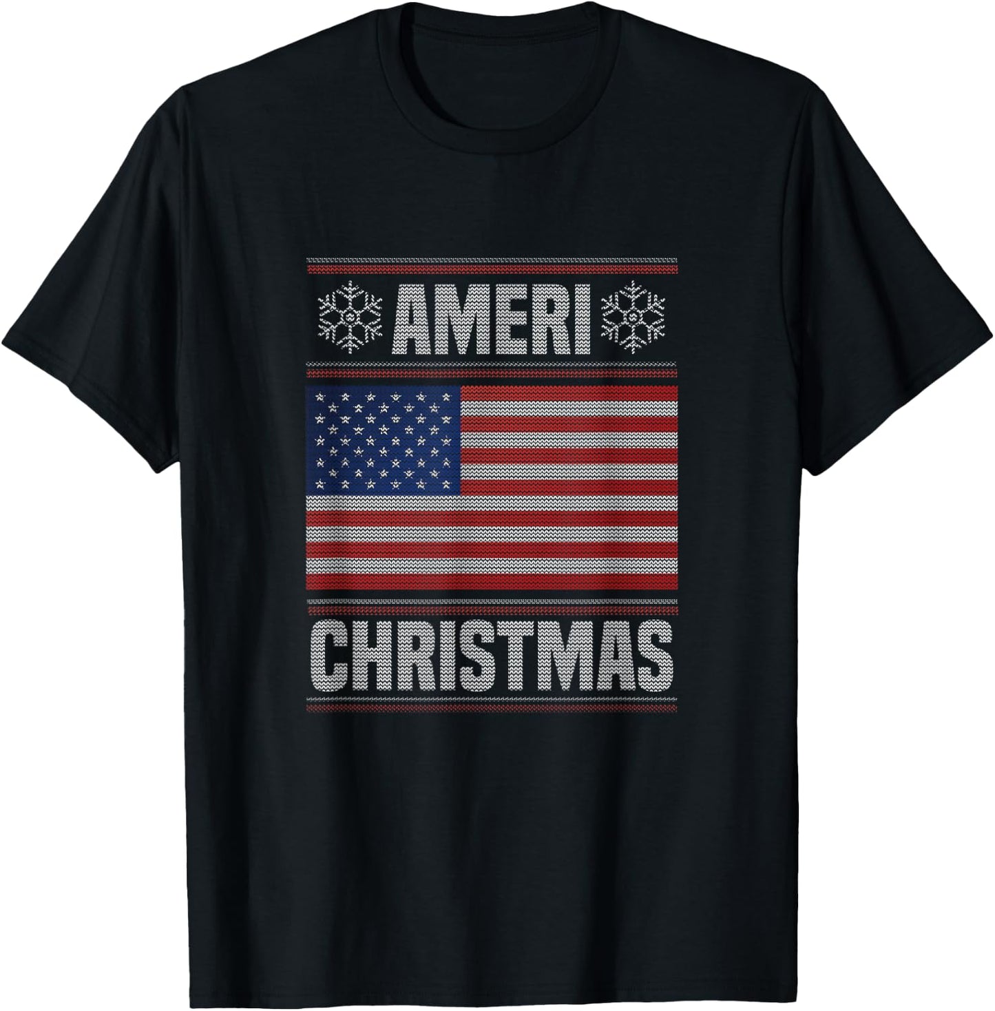 Ameri' Christmas Funny American Christmas Flag T-Shirt - T-Shirt | Black