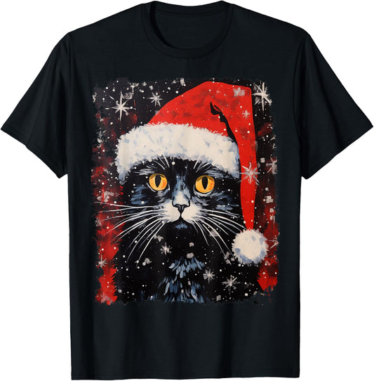 Christmas Black Cat T-Shirt - T-Shirt | Black